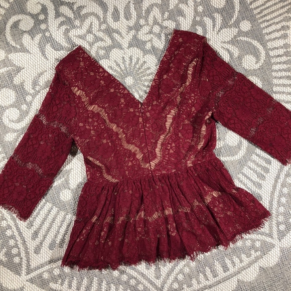 Anthropologie Maeve Maroon Red Peplum Lace - Picture 3 of 8